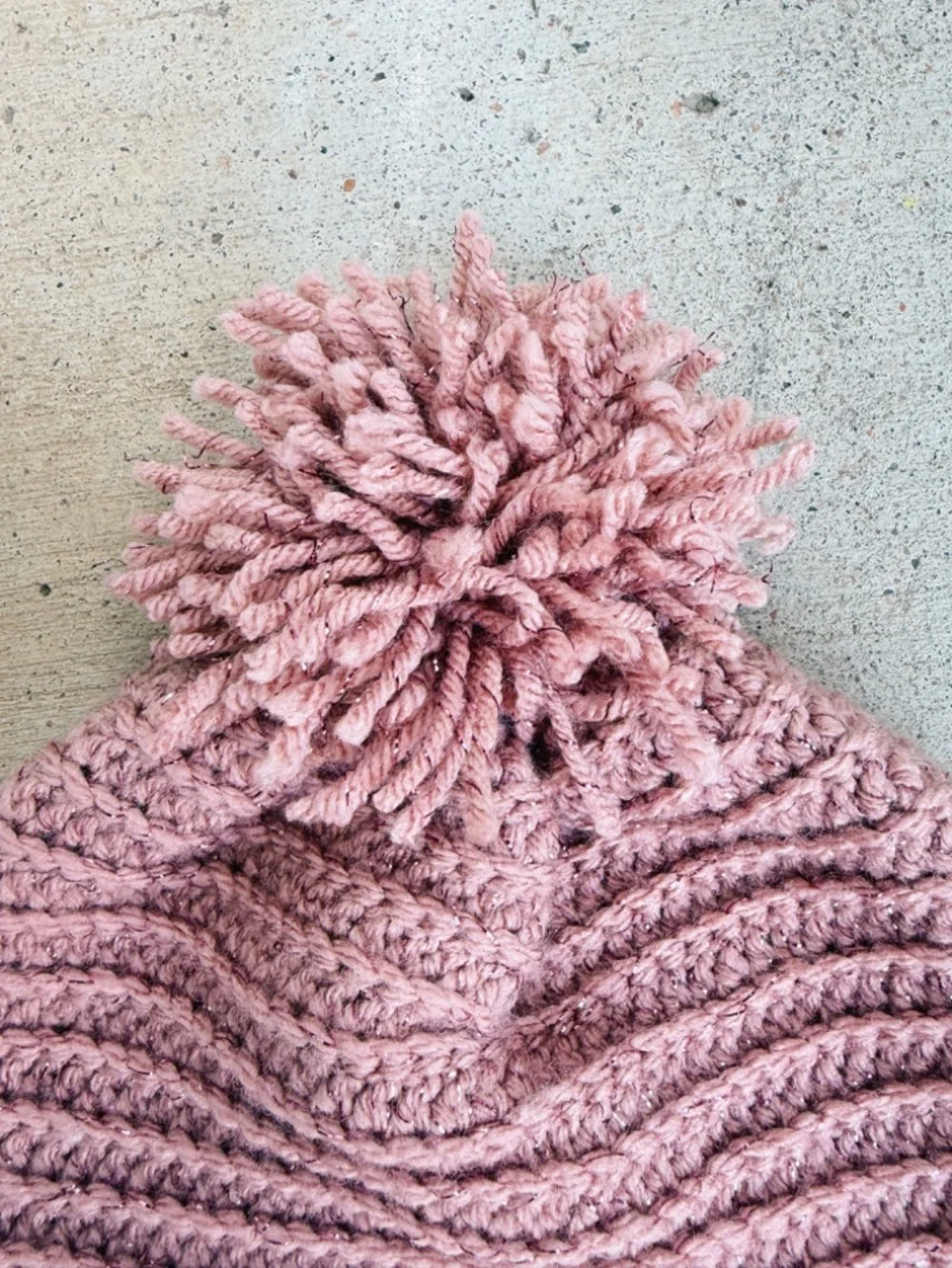 Handmade Crochet Baby Pink Sparkle Hat with Pom Pom